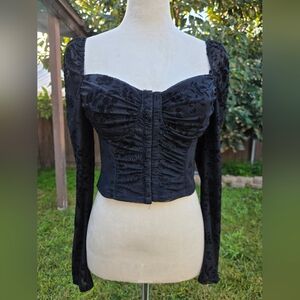 Windsor Black Sheer And Velvet Floral Corset Style Top Size Large Y2K